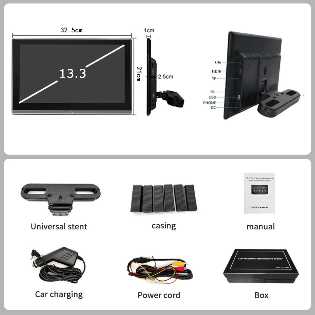 New Model 13.3inch Headrest Android Monitor Version 16, True 8-Core In-Car 14inch External Mp5 Monitor