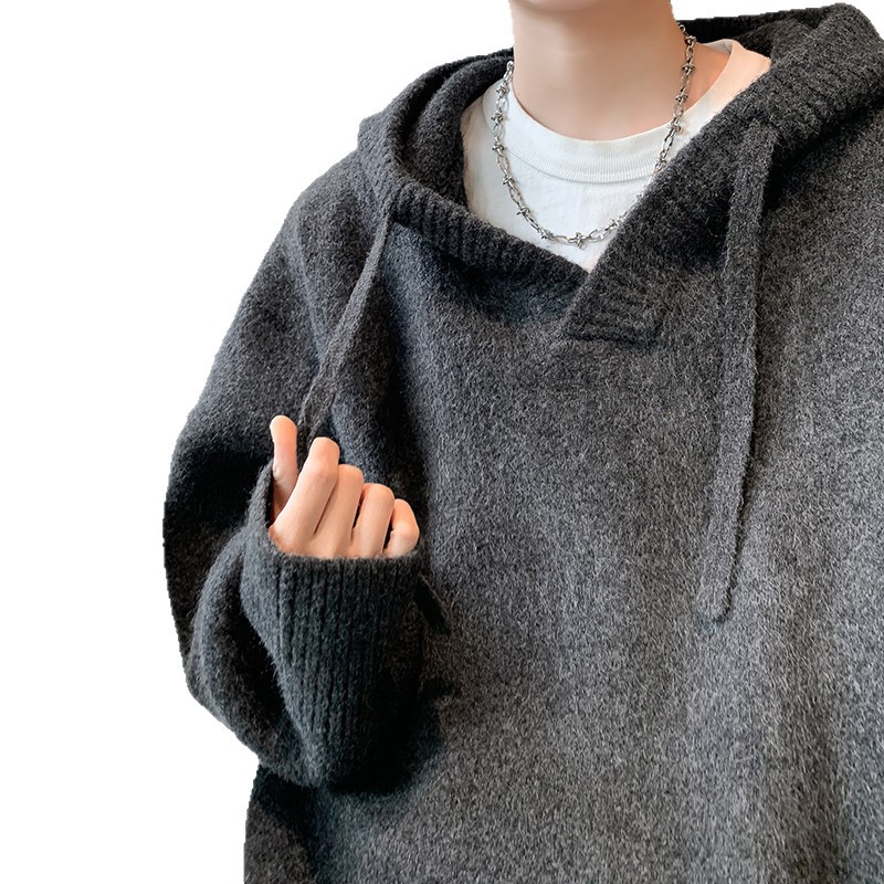 Pesado otoño y invierno gorra para hombres y mujeres retro americano jersey suave glutinoso relajado suéter con capuchina gruesa casual