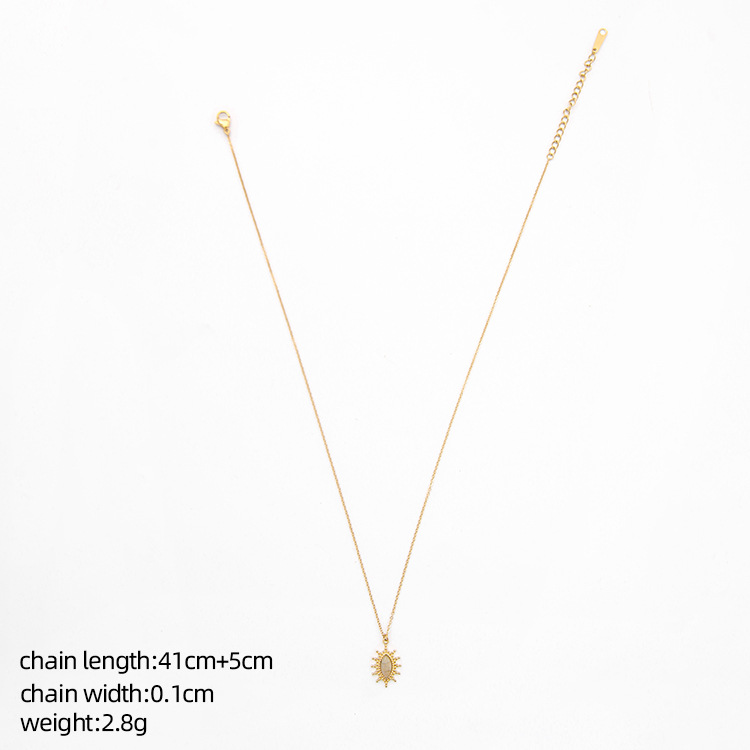 Retro Semicircle Square Titanium Steel Inlay Natural Stone Pendant Necklace 1 Piece