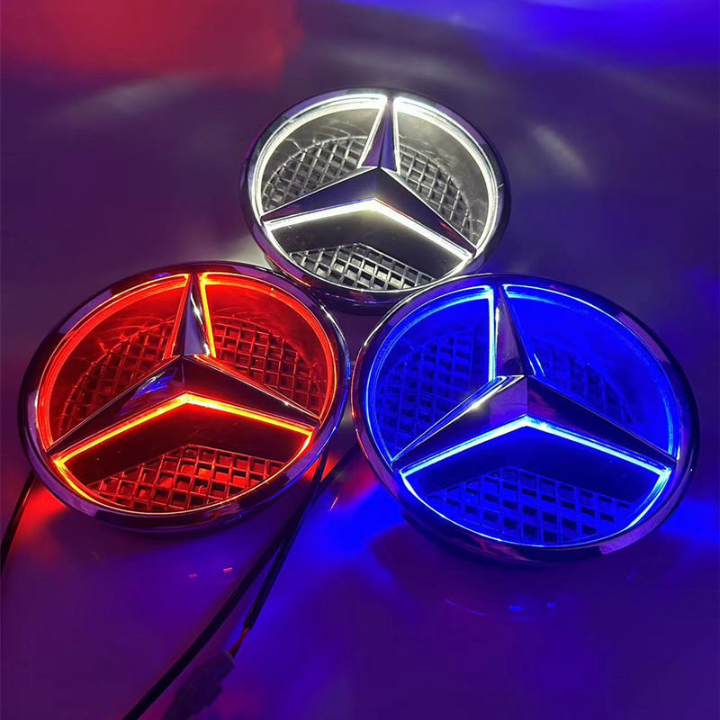 Suitable for Mercedes-Benz modified luminous LED middle net car logo A B C E GLK ML grade solid with light original car logo