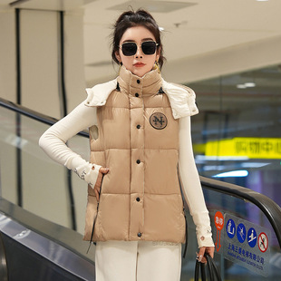 Cotton Vest Women's Detachable Hooded Waistcoat All-match Western Style Sleeveless Vest High-end Trendy Cute Coat Trendy