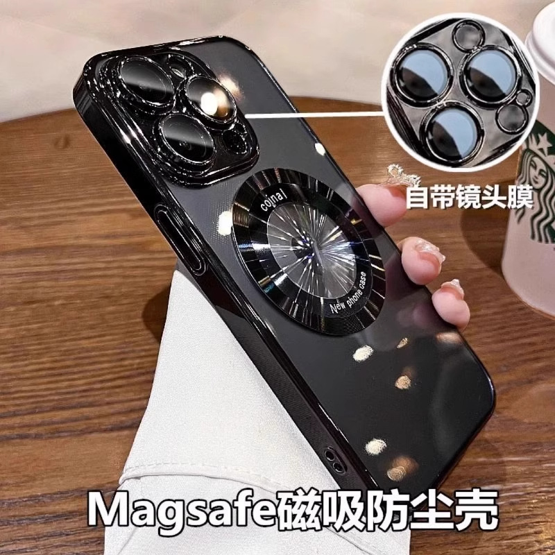 Venta directa de fábrica iphone15promax funda para teléfono móvil de Apple lupa espejo integrado de revestimiento magnético estuche suave con patrón de CD