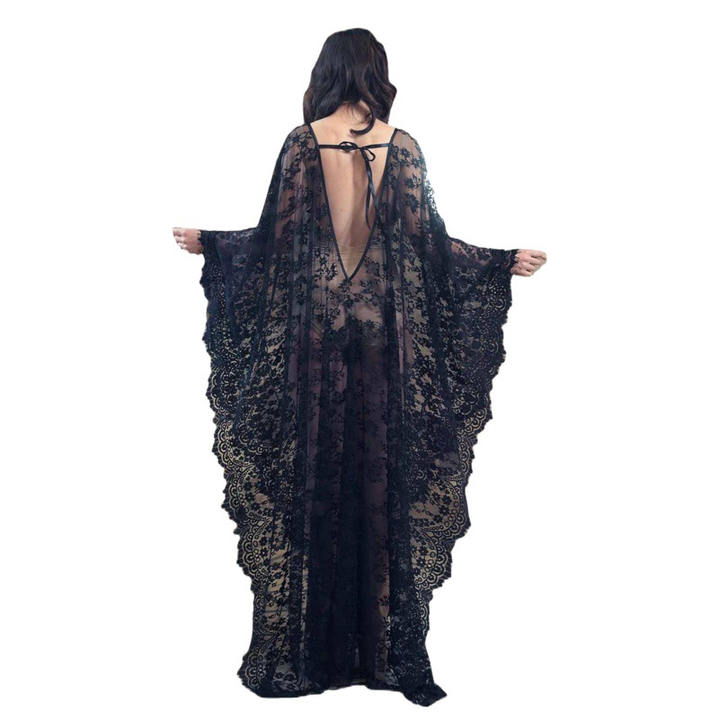 Amazon Plus Size Robe Loose Lace Long Skirt Beach Cover-Up Dress Female Pregnant Woman Photo Robe