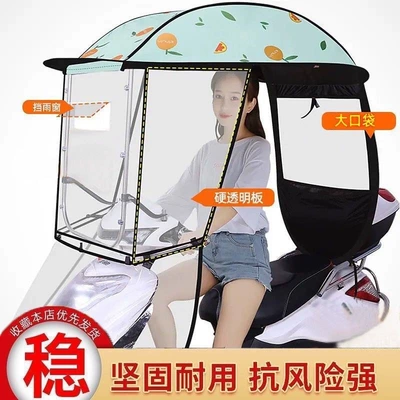 Electric vehicle rain canopy, Elektromobil üçün ön şüşə çətiri (günlük) - three-dimensional-side-panels-stainless-steel-frame-back-pocket-orange-the-car-comes-with-a-rearview-mirror