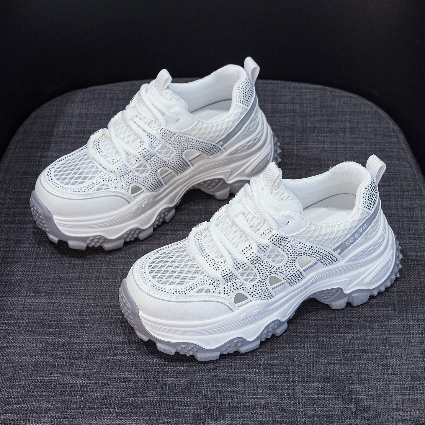 Giày sneaker nữ đế dày tăng chiều cao lưới thoáng khí mùa hè 2026 — Trắng 5075, Champagne 5075, Tím 5075