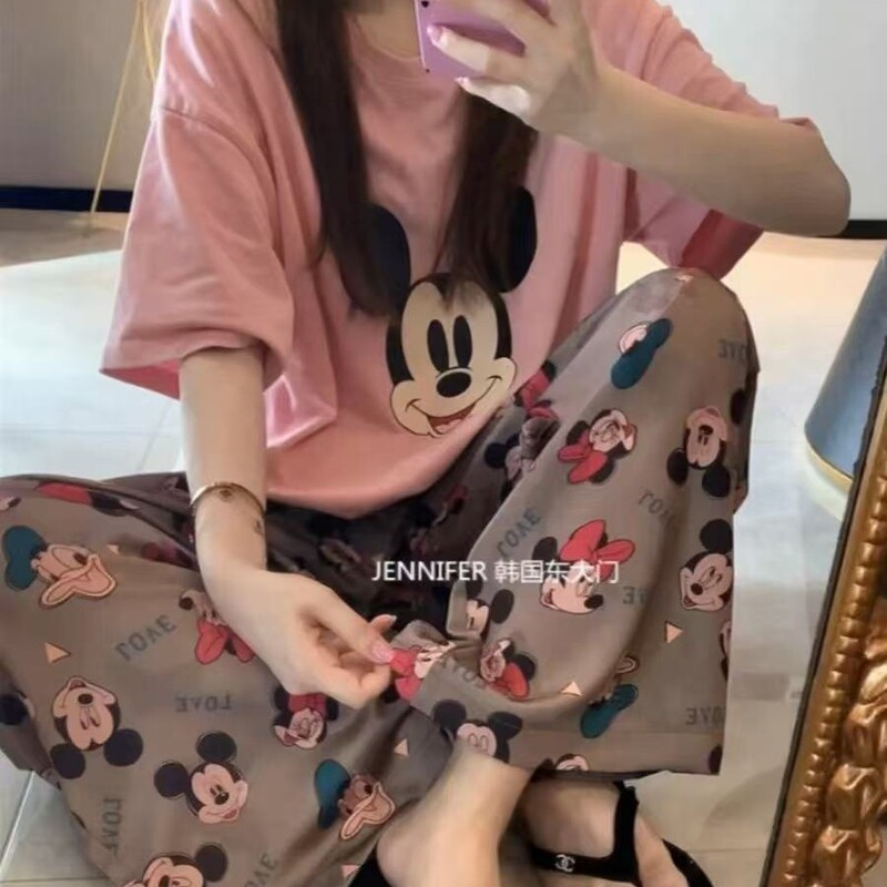 Pajamas for Women Spring and Autum 2025 New Mickey Short-Sleeved Pants Sweet and Cute Home Clothes Set Sweet Outer Wear