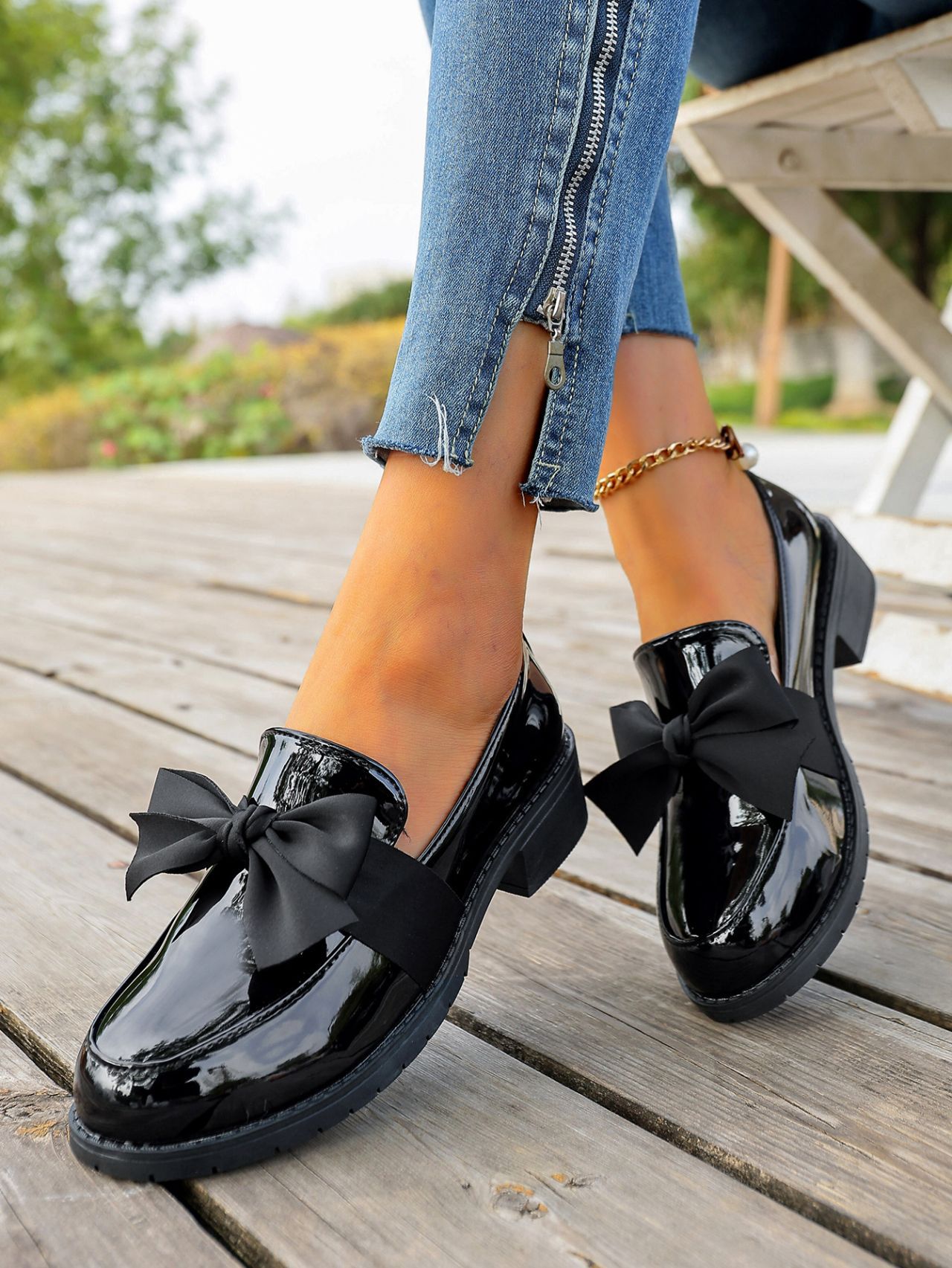 Damen-Retro-Schleifen-Lederschuhe, mittelhoher Absatz, britischer Stil, Frühling_voghion.com