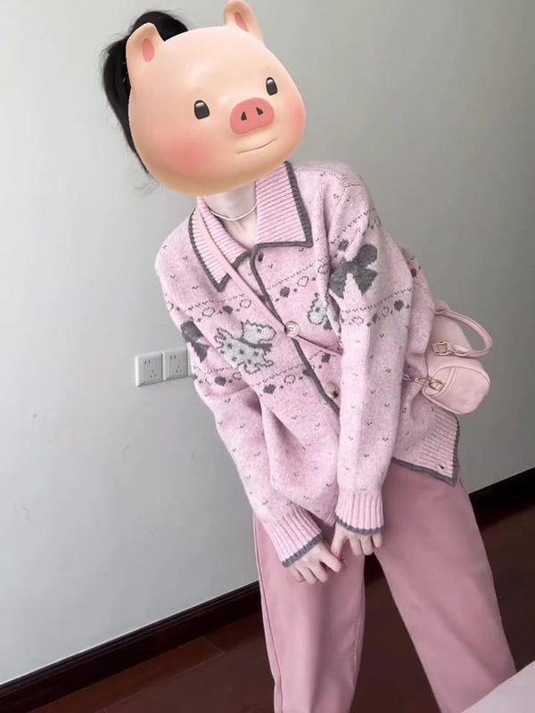 费尔岛小狗提花针织开衫外套女早秋慵懒氛围感甜美减龄休闲毛线衣|undefined