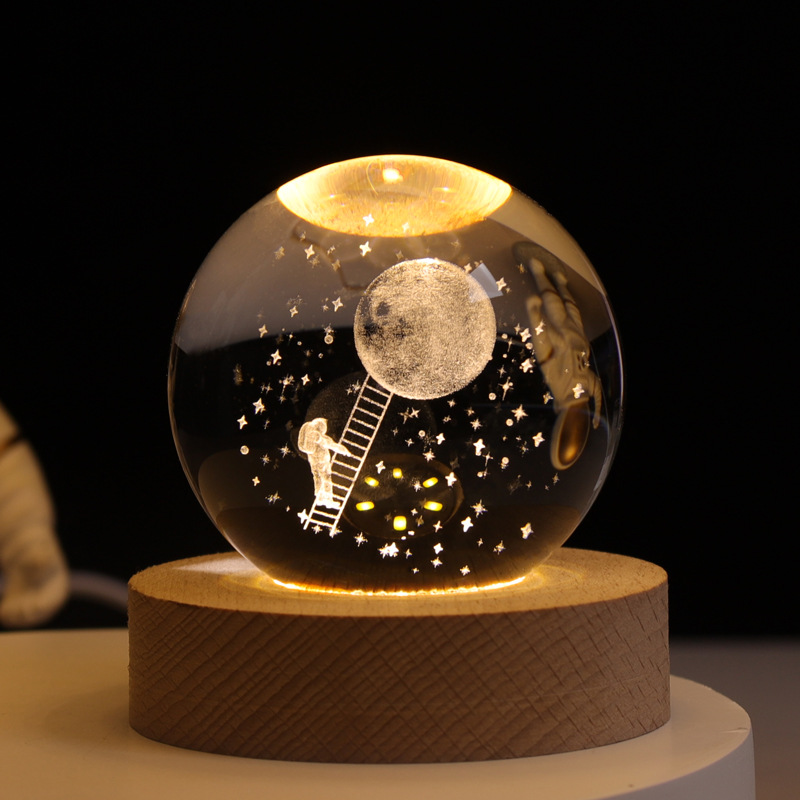 Lámpara Nocturna de Bola de Cristal 3D de Cristal Blanco, Grabado 3D e Iluminación LED, para Decoración y Regalo de Cumpleaños image 18