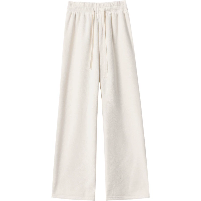 Белые европейские хлопковые флисовые брюки из овечьего флиса с широкими штанинами, женские зимние свободные прямые брюки с высокой талией и флисовой подкладкой