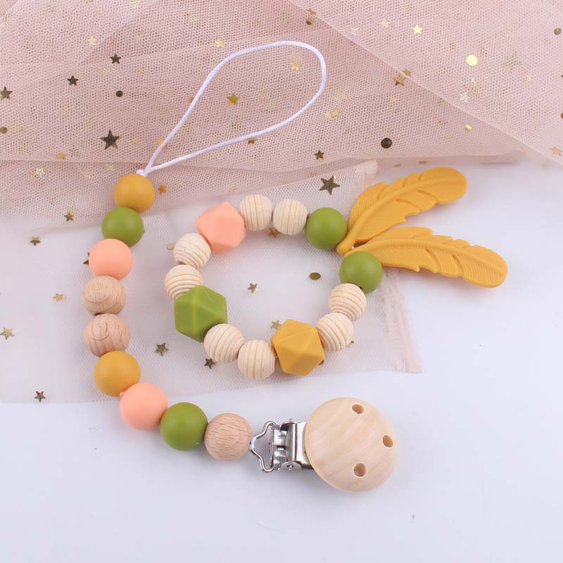 Bebé animal de dibujos animados haya elefante mordedor juguete DIY pluma silicona chupete cadena pulsera coche colgante conjunto de tres piezas