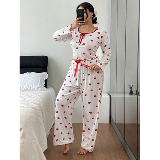 跨境印花女士家居服性感长袖长裤套装批发时尚睡衣女款秋冬舒适