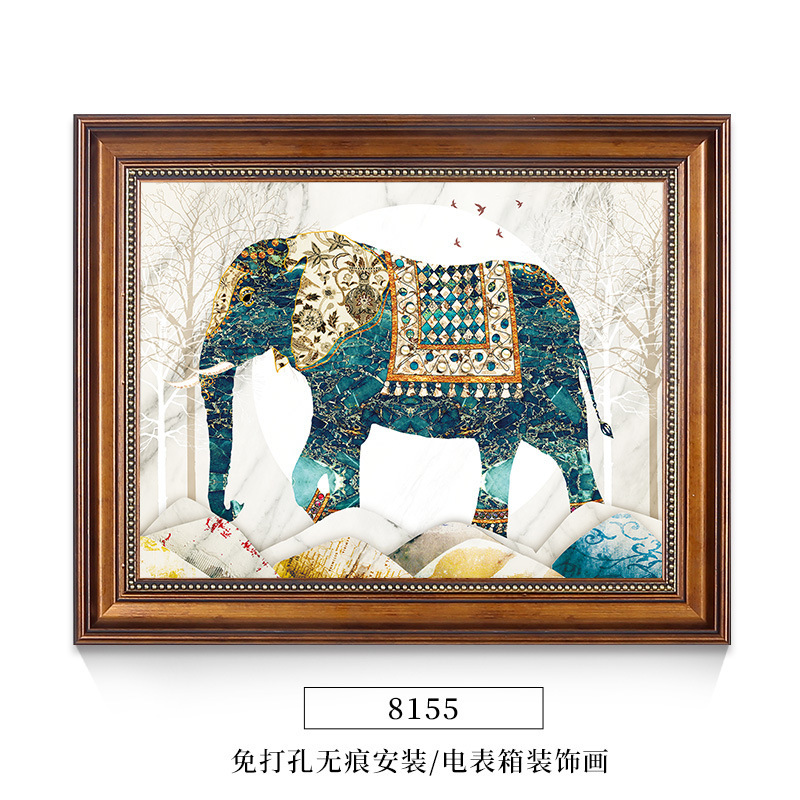美式大象电表箱装饰画强电箱电闸开关盒挂画配电箱遮挡墙画免打孔|undefined