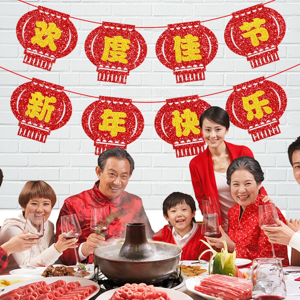 Fábrica al por mayor día de año nuevo decoración tirar bandera tirar flor dragón año primavera festival escena diseño Feliz año nuevo banner