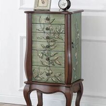 美式乡村五斗柜地中海彩绘艺术卧室珠宝收纳柜复古绿色抽屉柜绢花