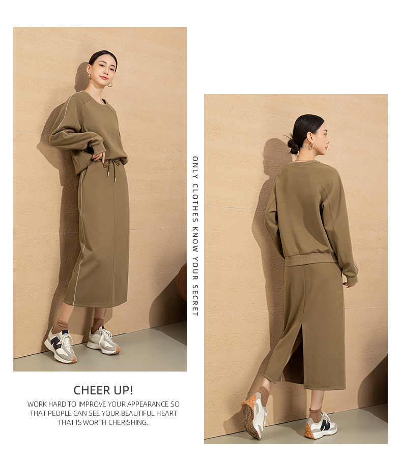 Bộ đầm áo sweatshirt và chân váy hai mảnh phong cách châu Âu — Màu cà phê chi tiết 17