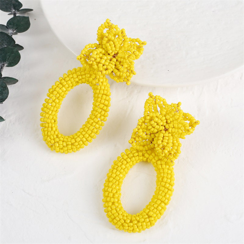 Bohemian Geometric Woven Flower Rice Bead Earrings display picture 7