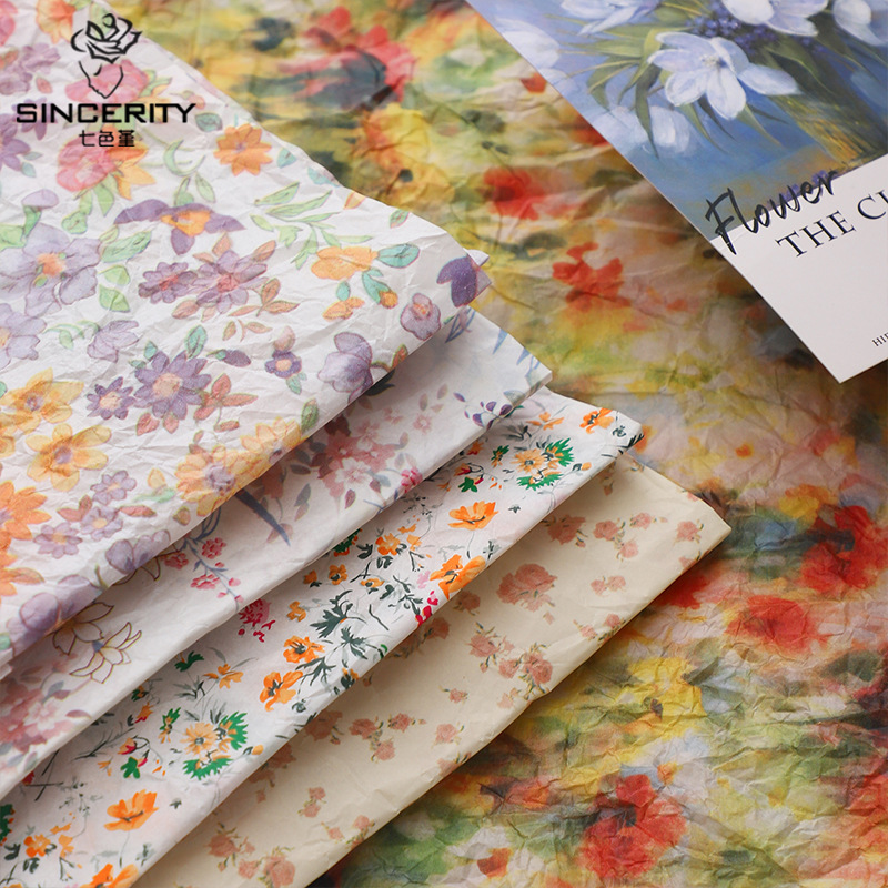 Siete colores, rojo, flor de colza, forro de papel de Sydney, pliegues, papel de embalaje de ramo de fondo de bricolaje, papel de embalaje de regalo