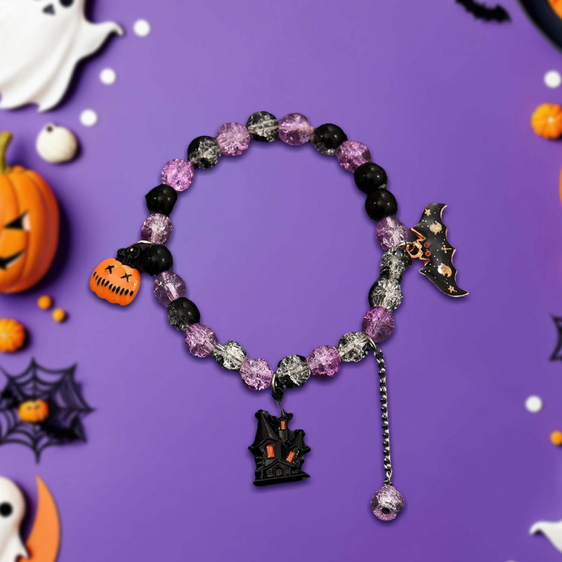 Set di perline di riso di vendita calda di Halloween, collana di orecchini a forma di pipistrello del castello oscuro in resina, set di gioielli fai da te per festival di fantasmi_voghion.com