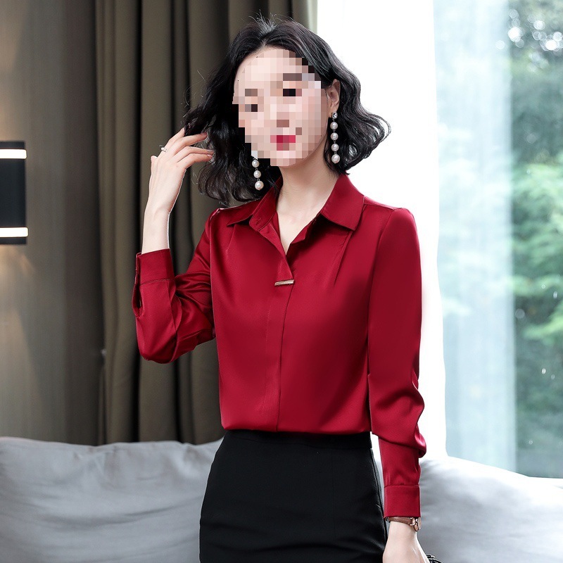 红色上衣女长袖洋气2025年新款春秋品牌大牌高端贵夫人真丝衬衫夏|undefined