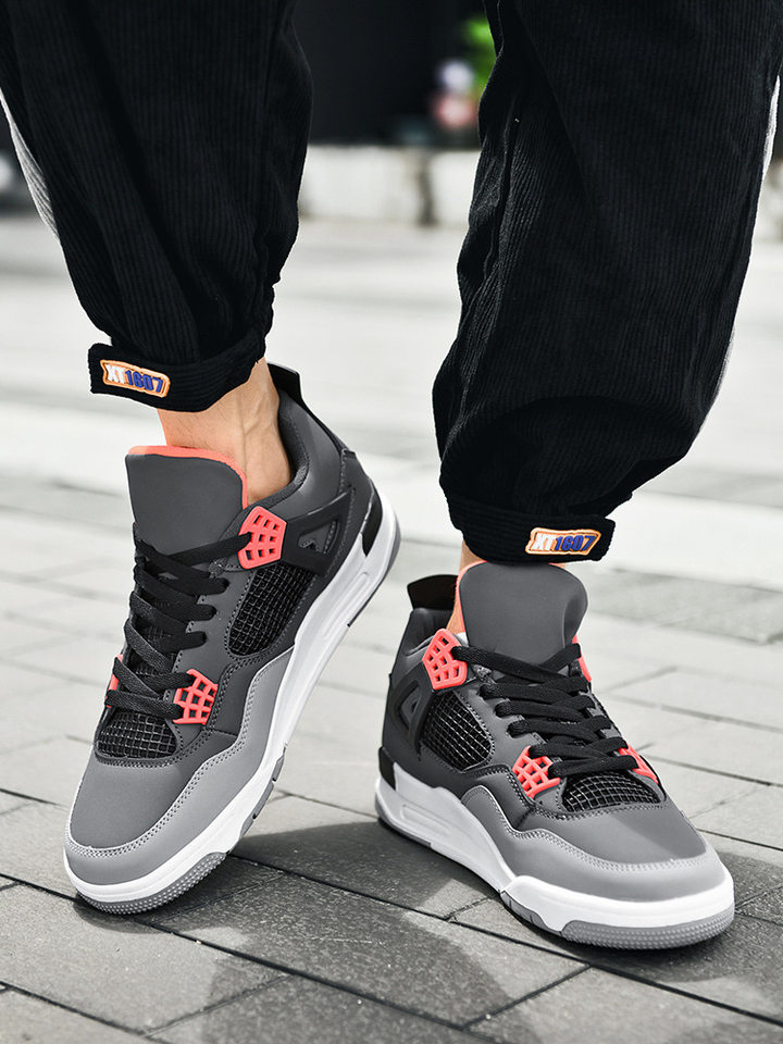 Giày thể thao nam cổ thấp chống trượt đế dày tăng chiều cao, giày sneaker phối màu — JD-AJ4 màu xám đen, JD-AJ4 màu đỏ lửa, JD-AJ4 đen đỏ chi tiết 17