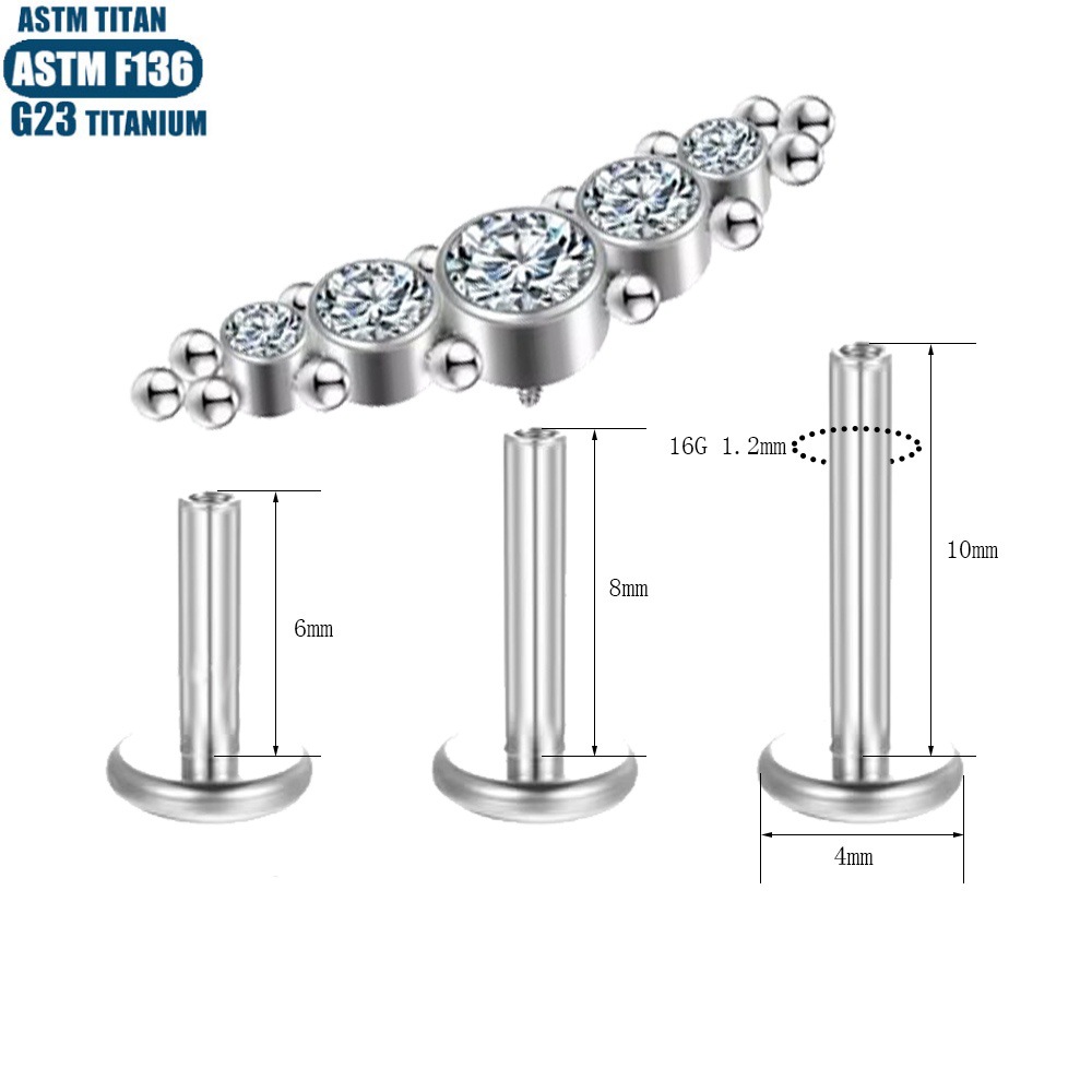 Silver pointed spike labret stud material detail