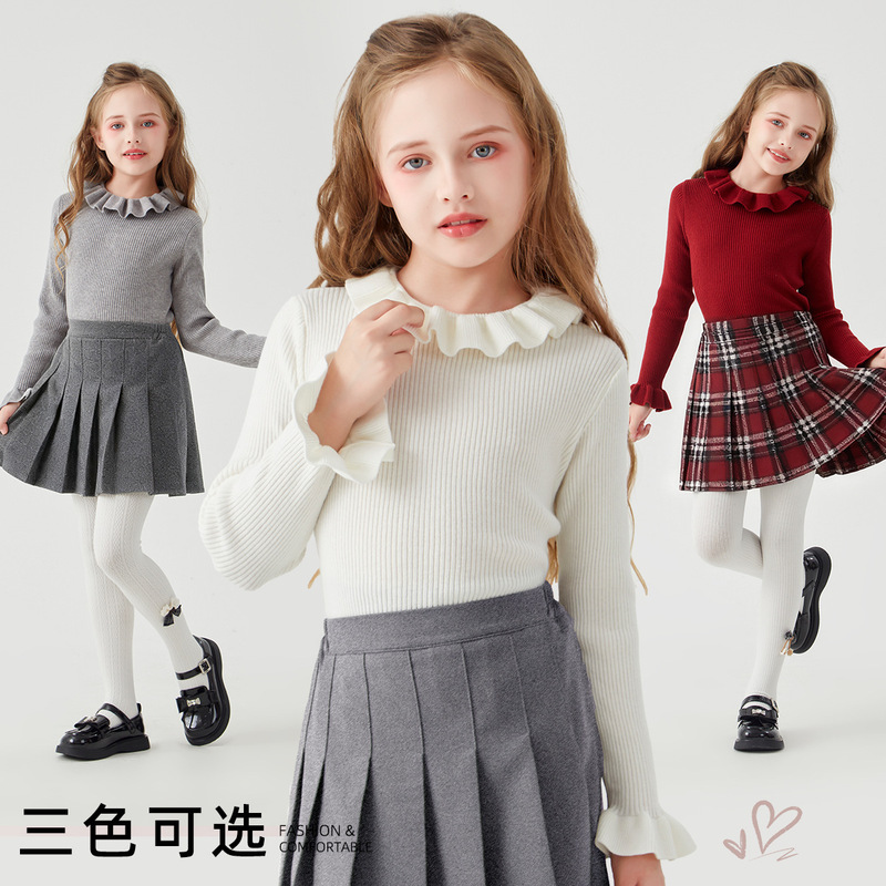 Disney Autumn and Winter Children's Sweater New Style Girls' Turtleneck Sweater Student Base Shirt Knitwear Warm