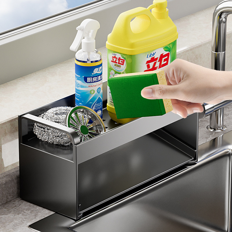 Fregadero de la cocina rack de almacenamiento grifo trapo drenaje rack fregadero detergente para lavar platos bola de acero esponja cesta de almacenamiento