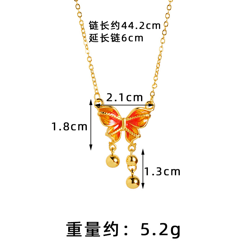 Antiguo collar de oro de arena vietnamita, esmalte de colores, pendientes de mariposa con flecos, lujo ligero, joyería de alta calidad que no se desvanece durante mucho tiempo