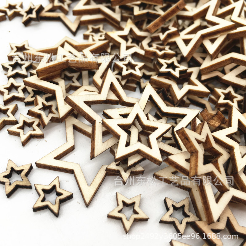 新款特价木质工艺品五角星镂空木片 手工辅料DIY配件创意款现货
