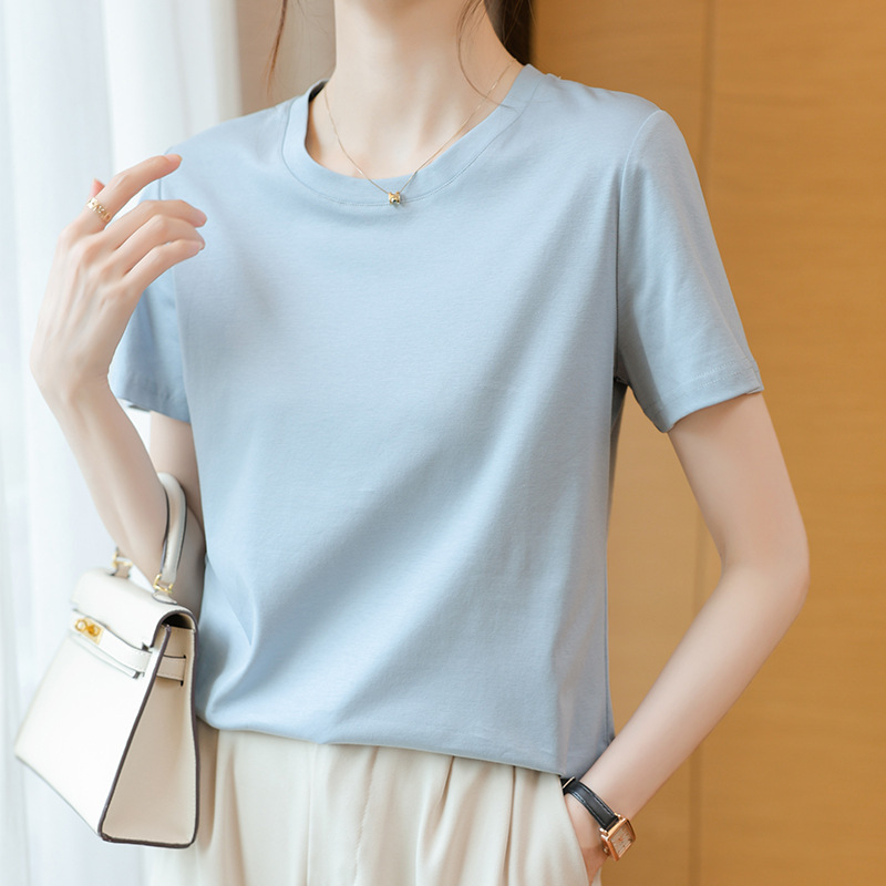 コットン Tシャツ レディース 半袖 2025 新しいハイエンド ルーズ ラウンドネック トップ Tシャツ 小さめシャツ 夏|undefined