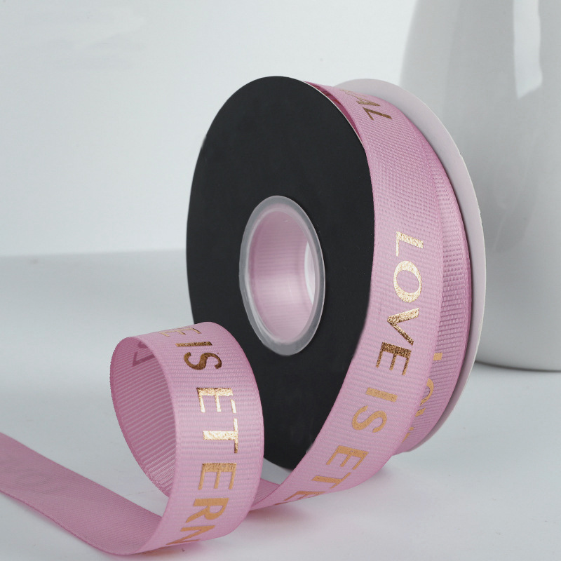 Cinta de embalaje de flores Cinta de seda estampada en caliente Letras inglesas Ramo de flores Cinta de lazo de 2,5 CM