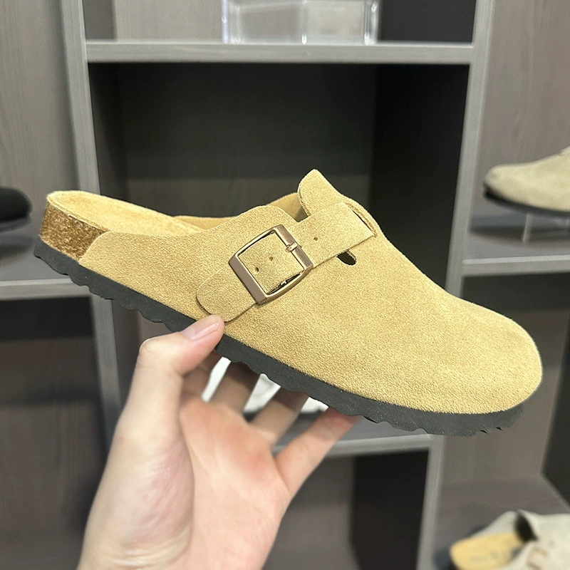 Клогы (Birkenstock) унисекс, натуральная кожа, толстая пробковая подошва, слип-он