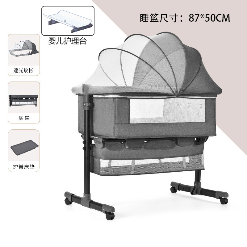 Cama cuna multifuncional para recién nacidos, extraíble con cama plegable, cama para juegos para bebés, mesa de pañales con rodillo