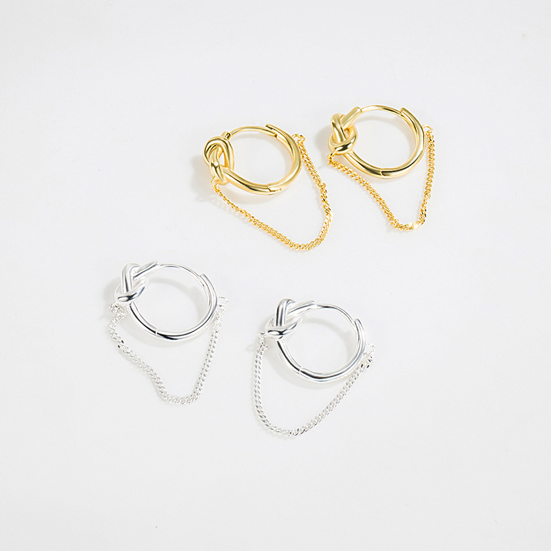S925 Sterling Silver Korean Twisted Heart Irregular Tassel Earrings Simple Knotted Earrings display picture 1