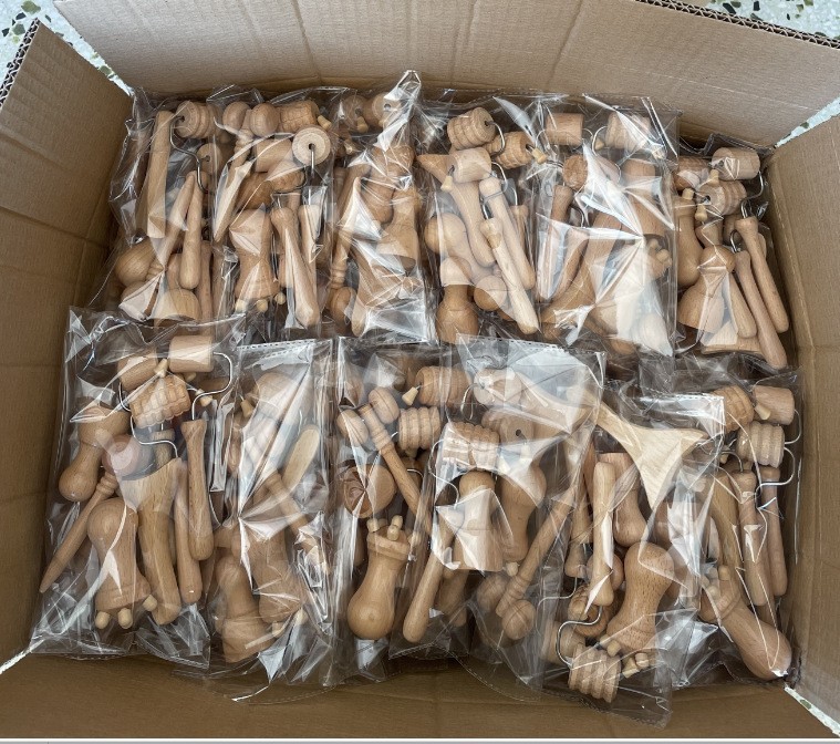 Amazon-Buchholz kleines Massageset Lotus, handgefertigte Massagezubehöre aus Lotusholz, massives Lotusholz, handgeschnitztes Set