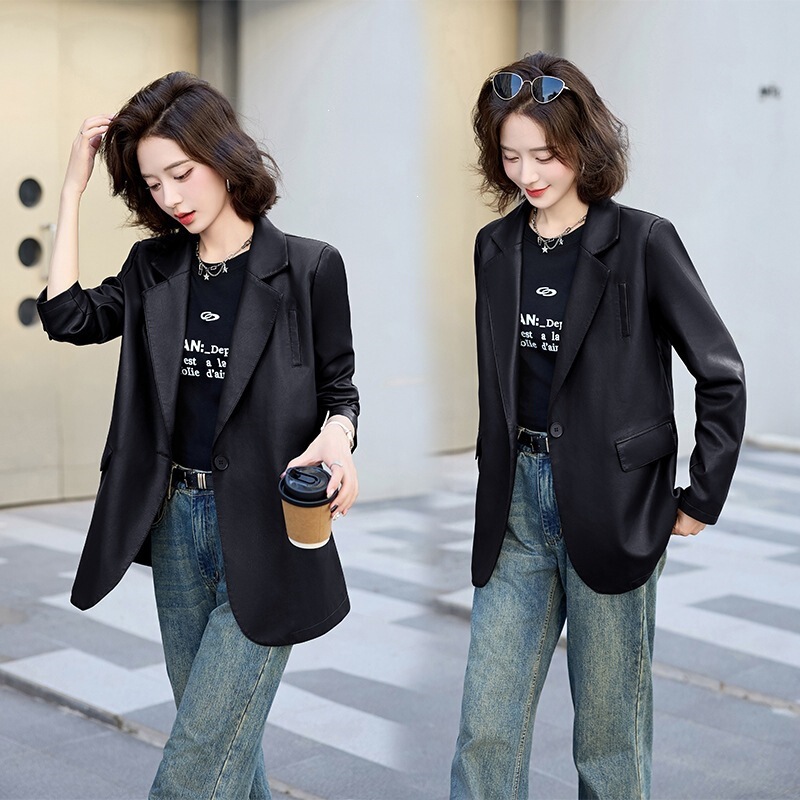 Haining Leather Jacket for Women 2026 Spring and Autumn New Fashion Slim-Fit Sheepskin Elegant Mid-Length Blazer Trench Coat