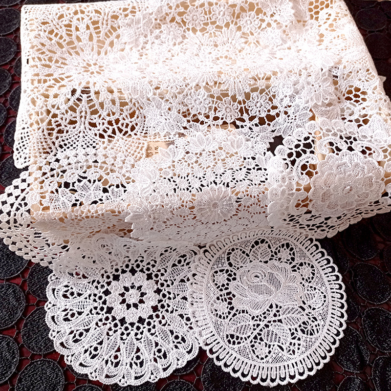 Round hollow cup pad lace embroidered tablecloth table dish bowl insulation mat fabric decorative ornaments props