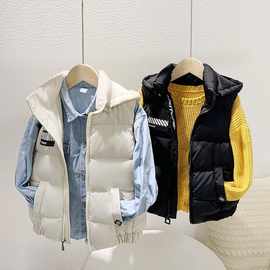 大童羽绒棉马甲加厚连帽男女童装2024新款棉服宝宝背心坎肩中大童