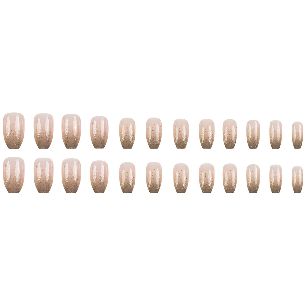 Polvo brillante de champagne francés Aurora Uña simple de color de la princesa de Xiang, 24 piezas de manicura falsa de temperamento explosivo