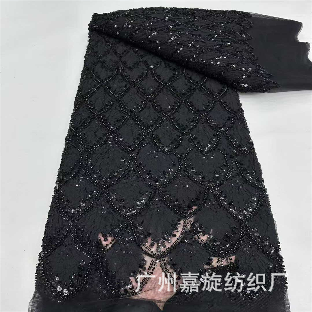 Pequeño estilo francés fragrante conchas tridimensionales con bordado clavos tela de encaje de perlas de rendimiento de alta definición ropa de moda tela de boda image 9