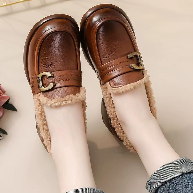 Fleece comfortable keep warm loafers, winter low boots