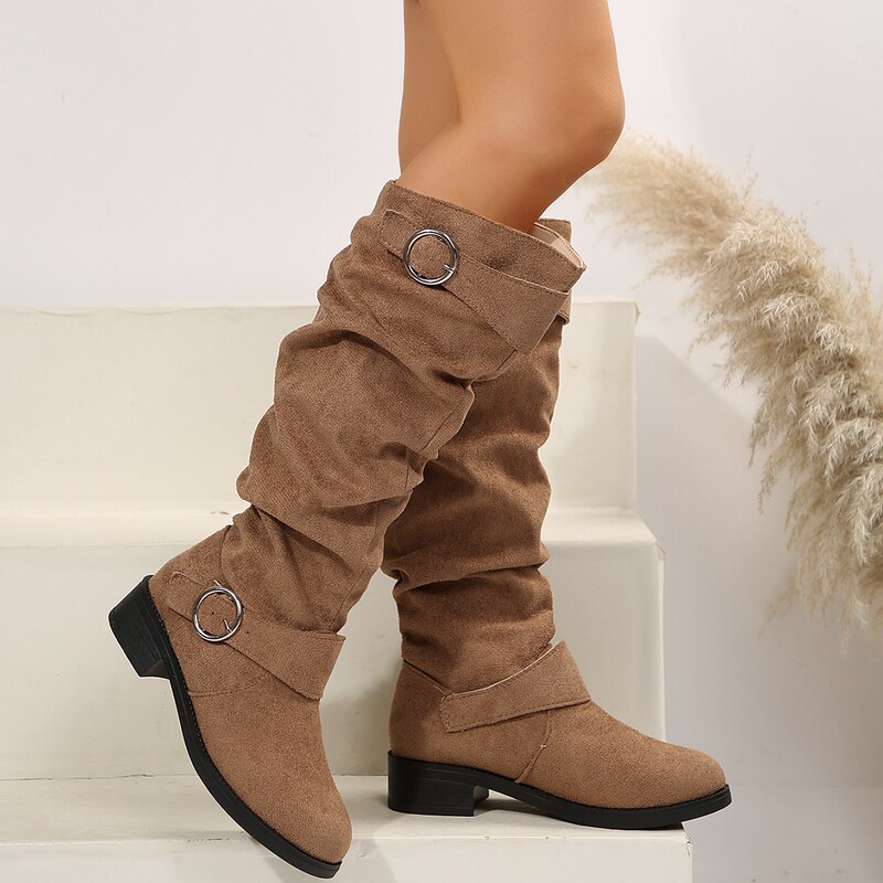 Plus-Size Women's Boots, New Autumn and Winter Mid-Heel Fashion Boots, British-Style High-Top Suede Boots, Women's Knee-High Boots, Riding Boots, Export Plus-Size Women's Boots, New Autumn and Winter Mid-Heel Fashion Boots, British-Style High-Top Suede Boots, Women's Knee-High Boots, Riding Boots, Export