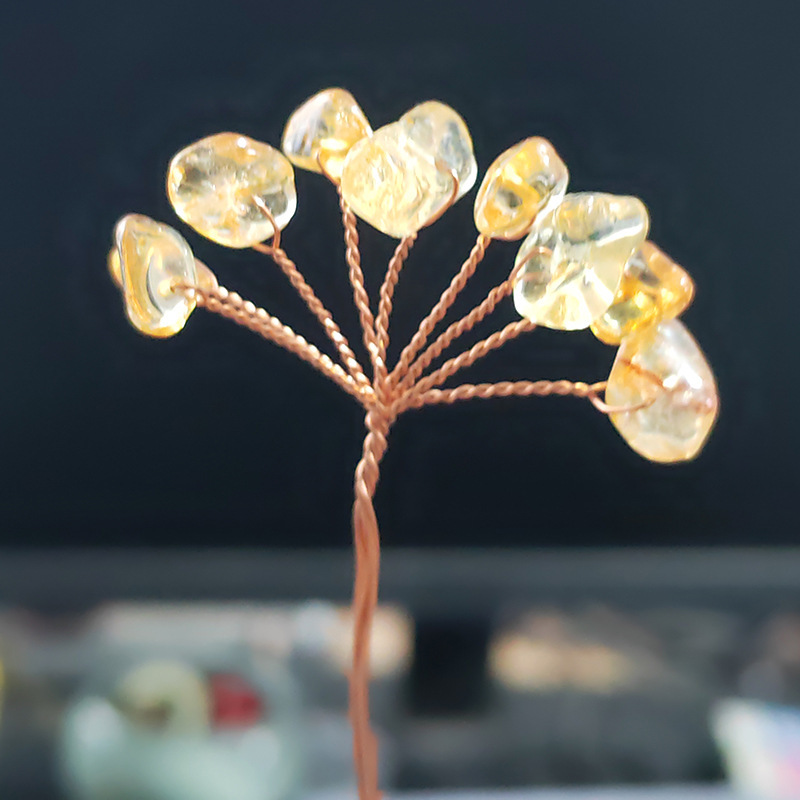 天然水晶砕石発財樹DIY半製品手織り銅線黄水晶花樹頭部品卸売り|undefined