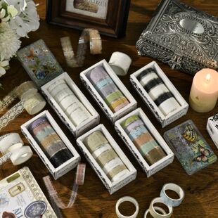 Floating Lace and Paper Tape Vintage Journal Stickers DIY Card Decoration Transparent Pet Sticker Material Decals