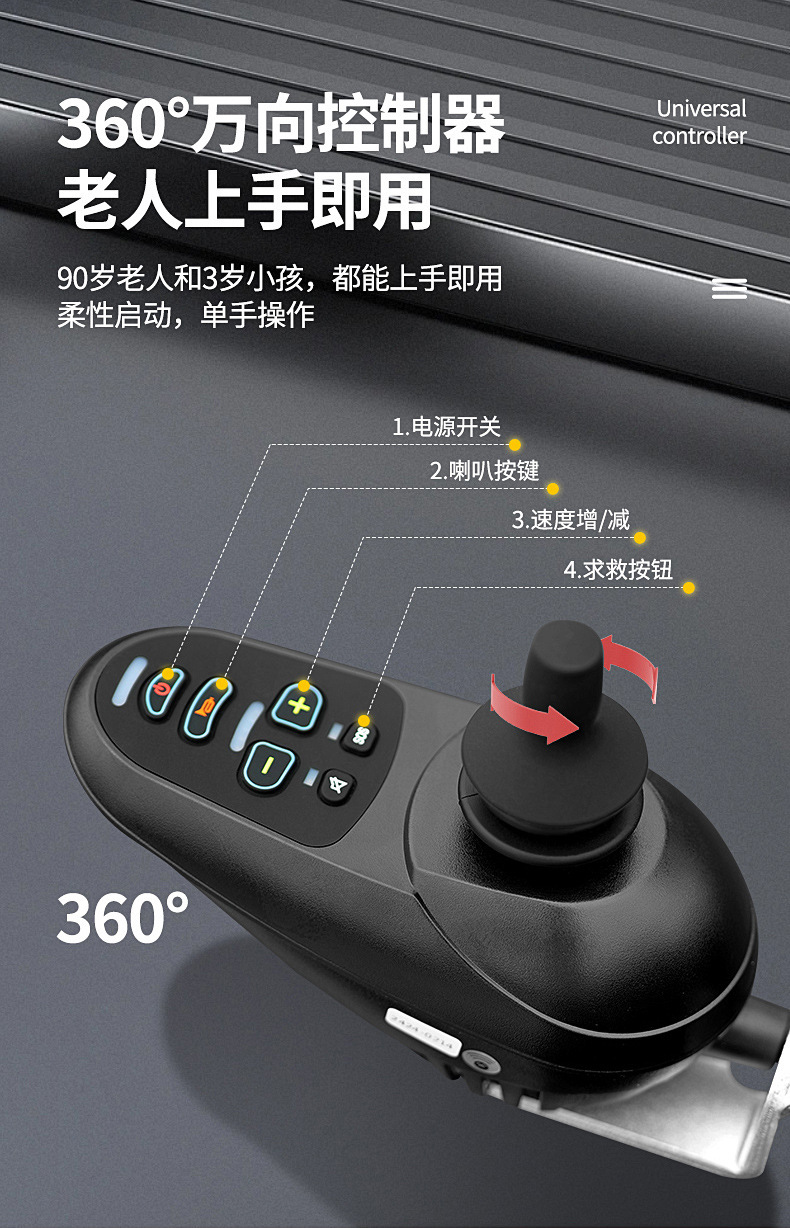 Yingkang Electric Wheelchair 6016 Cross-Border Certified Foldable Lightweight Mobility Scooter for the Elderly with Brushless Motor and Lithium Battery