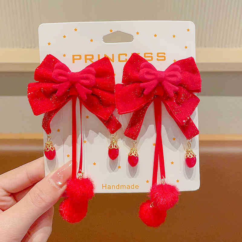 2024 otoño y invierno accesorios para el cabello de niños Año Nuevo pinzas de cabello rojas niñas estilo de Año Nuevo tarjetas de cabello de estilo chino antiguo niñas toques de ropa de estilo chino