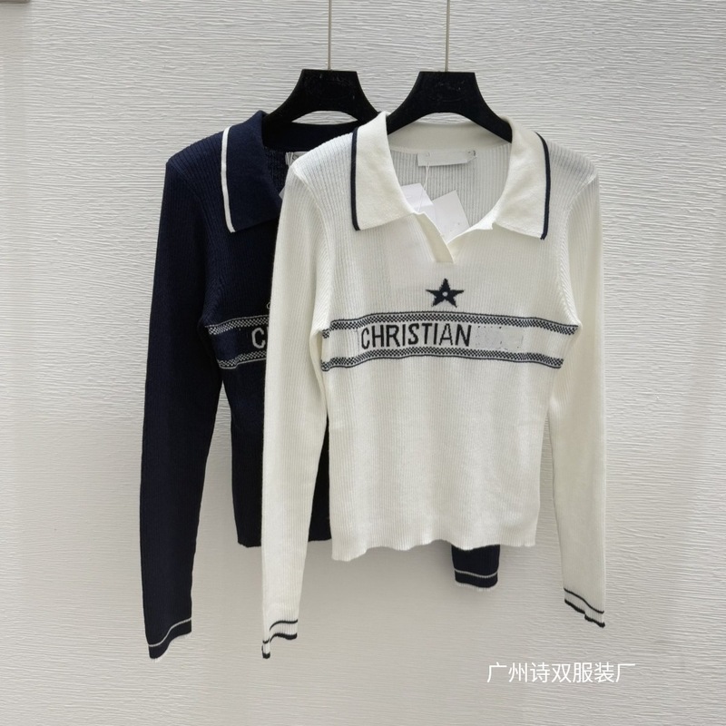 深圳南油货～高版本D家25早秋新款 五角星字母翻领针织长袖 女装|undefined