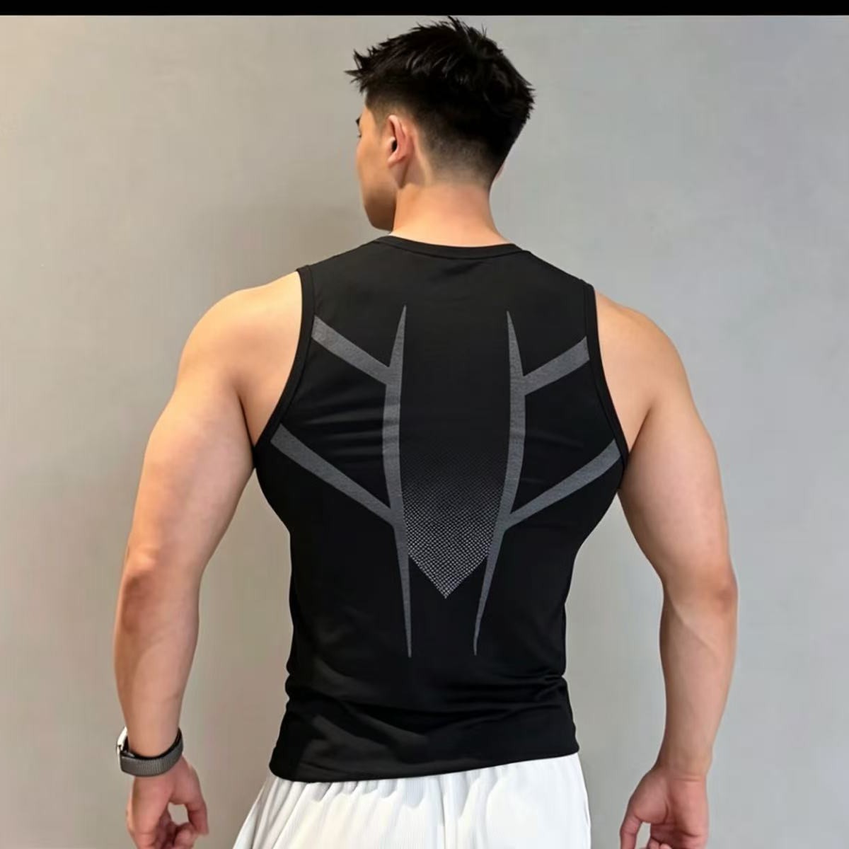 Summer New Men's Fitness Vest Seamless Jacquard Elastic Quick-Drying Outdoor Running Sports Sleeveless Shirt