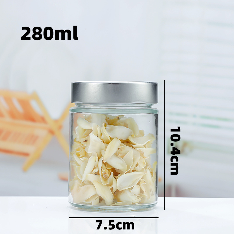 Fabricantes al por mayor botella de miel de tapa alta botella de vidrio de encurtidos redondos olla de almacenamiento de encurtidos de cocina botella de salsa de carne de res con salsa de chile